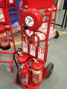 Bespoke fire trolley manufactured for construction sites